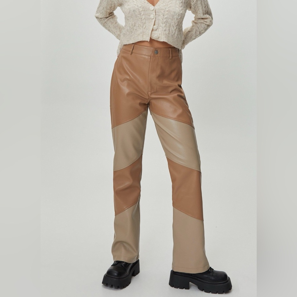 NWOT Nasty Gal Two-Tone Tan & Cream Bootcut Pants